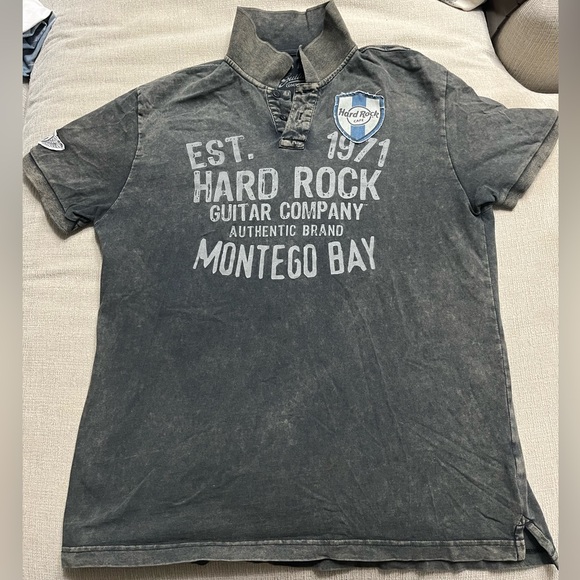 Hard Rock Cafe Men’s Large Short Sleeve Black Polo Shirt Embroidered Montego Bay - Picture 1 of 5